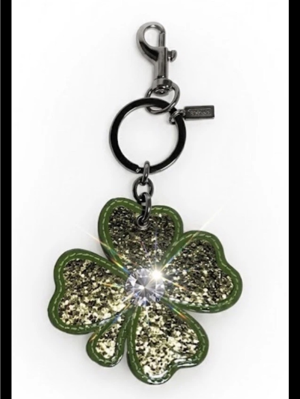 Coach Green Glitter Shamrock/with Rhinestone Center Bag Charm 2013-Style: #93067